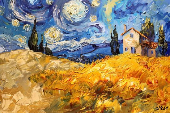 De Sterrennacht Poster - Landschap - Creatieve - Van Gogh - Nacht - Iconisch - posters - formaat 50x70cm - Wanddecoratie - S3414DZ