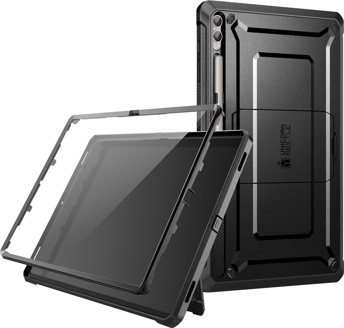 Supcase Unicorn Beetle Pro Tablethoes - Geschikt voor Samsung Galaxy Tab S10 Ultra / S9 Ultra - Met ingebouwde screenprotector - Kickstand - Full Body Protectie - Zwart