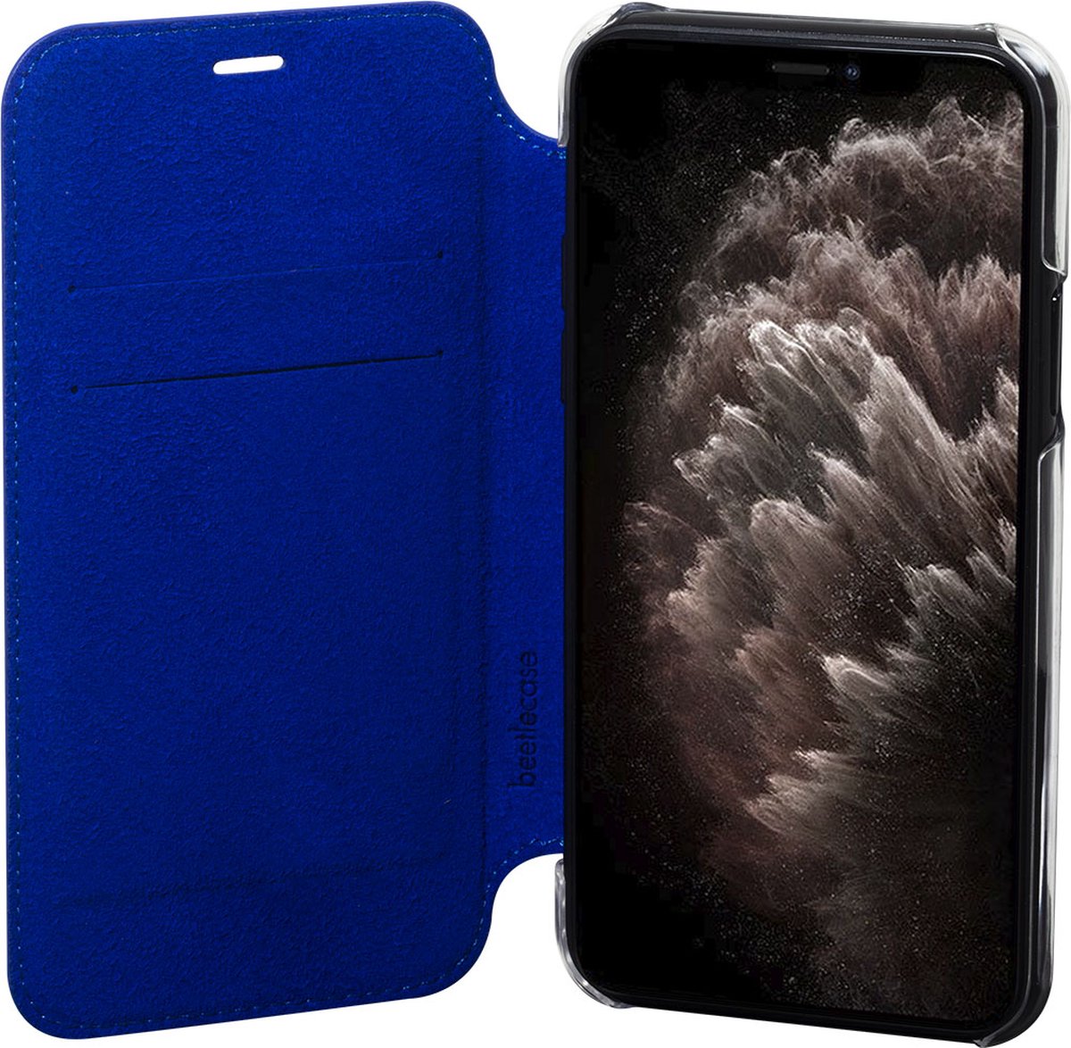 BeetleCase, Foliohoes Geschikt voor Apple iPhone 11 Pro Leren folio met transparante achterkant en kaarthouder, Blauw