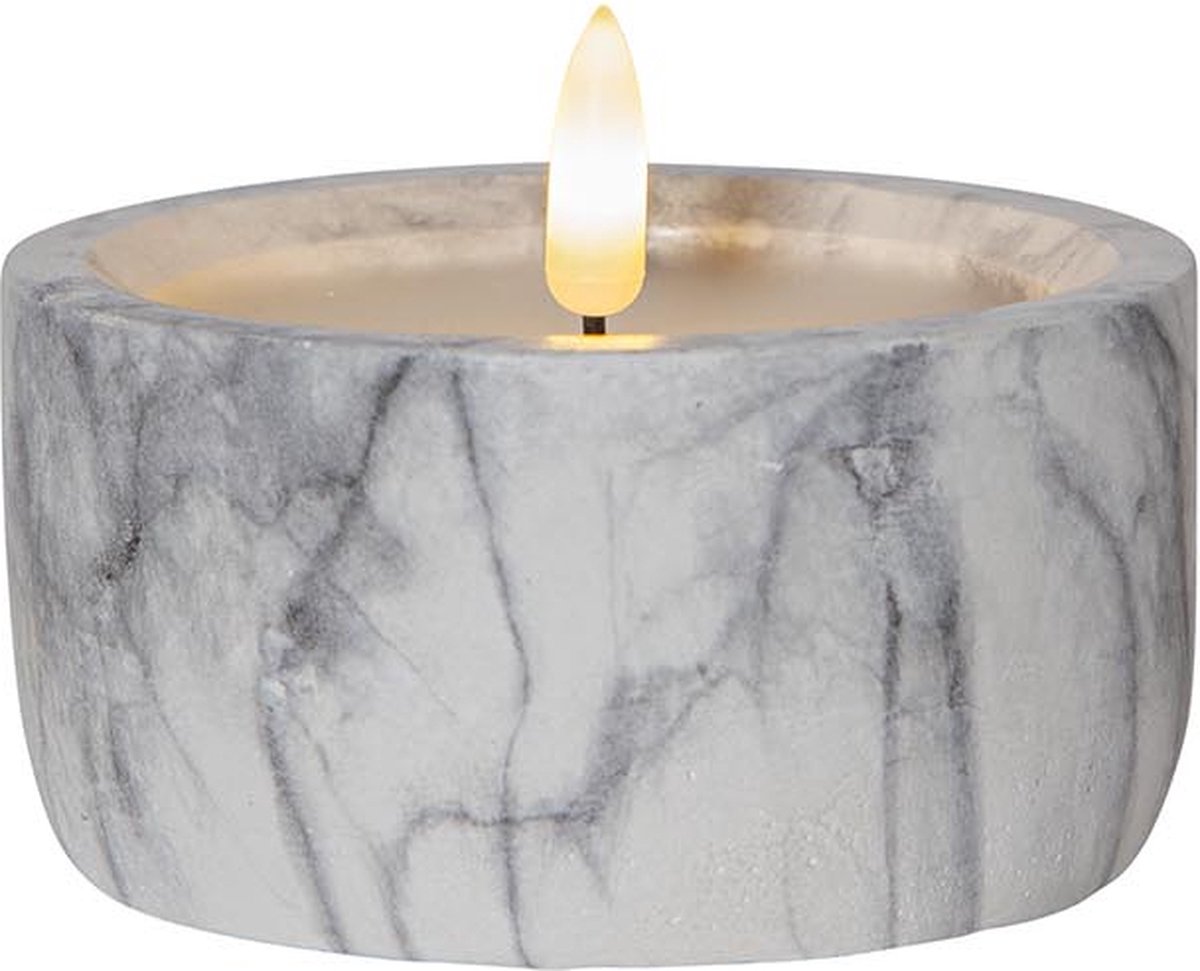Star Trading Kaars Flame Marble, zuilkaars, marmer design, LED, timer, warm wit, 7,5 cm grijs
