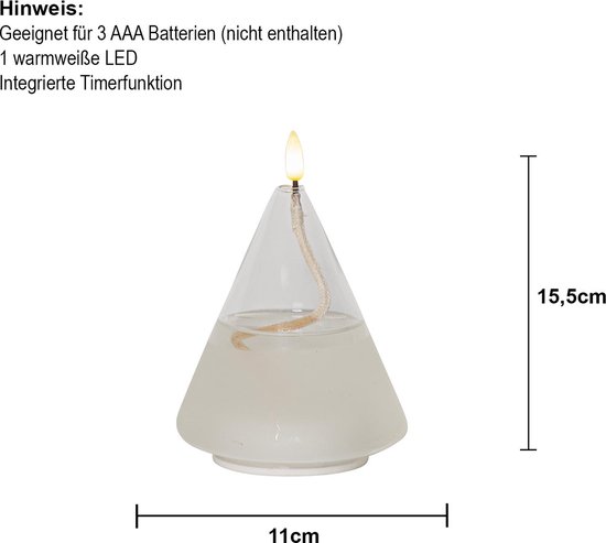 Star Trading Vlamdrijver, kegelvorm, glas, transparante was, olielamp ontwerp, warm wit, LED, timer, 15,5 cm — afbeelding 5