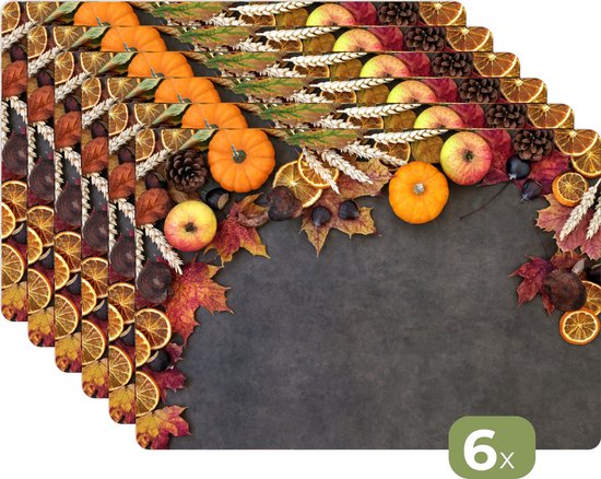 Foto: Placemats 6 stuks 45x30 cm placemat kunststof fruit herfstbladeren pompoen stilleven herfst borden onderleggers decoratie voor op tafel keuken tafeldecoratie accessoires vinyl onderlegger tafelversiering