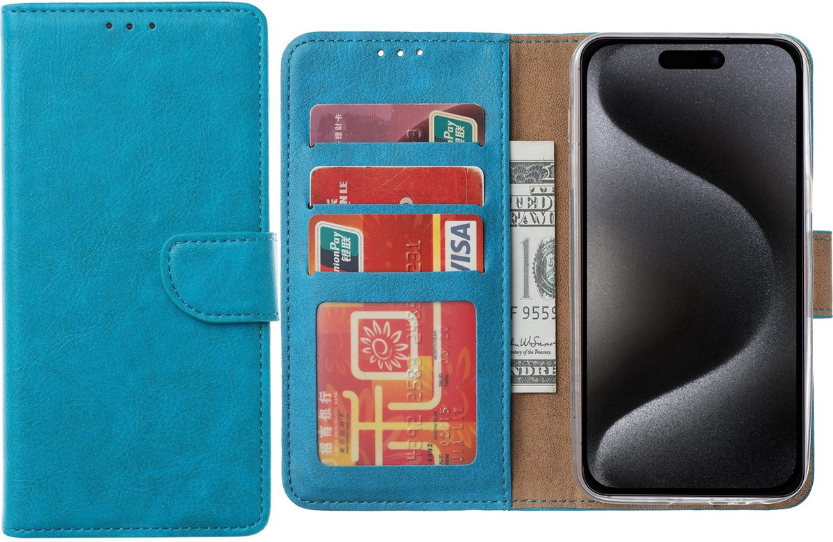 Hoesje Geschikt voor iPhone 15 Pro – Arara bookcase met pasjeshouder- Blauw