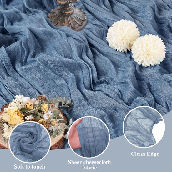 Chemin De Table En Gaze 300x90 Cm - Style Bohème - Pour Mariage, Fête, Décoration - Bleu Clair
