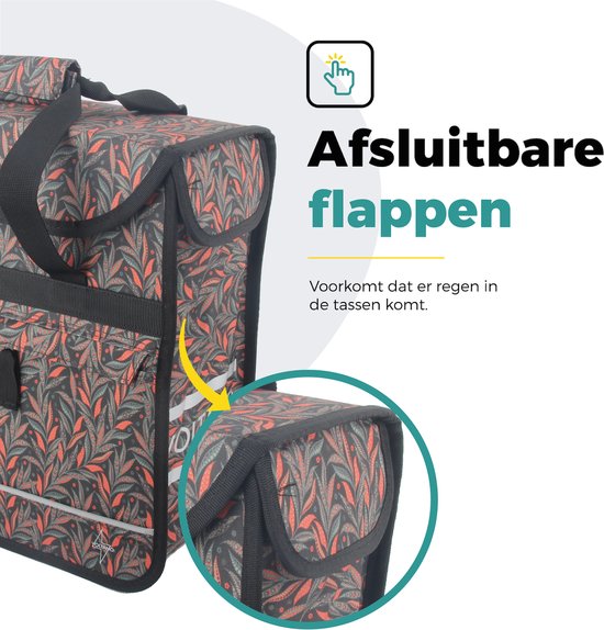 Voltano Enkele Shopper Fietstas - 17 Liter - Crimson Leaf - Zwart Met Grijze Bloemen - Waterdicht - Luxe Universele Bevestiging van Voltano — afbeelding 3