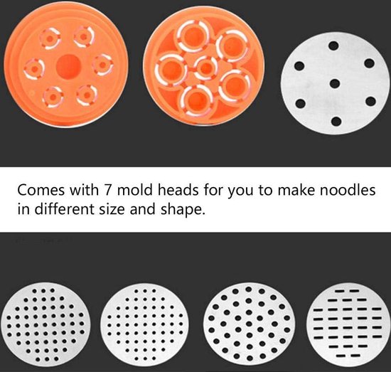 Allecto - Pasta Maker - Handmatige - Roestvrij Staal - Noedel Machine - Huishoudelijke - 7 Mallen - Geschikt voor - Oranje - Machine voor Verse Pasta met Handmatige Bediening. van Merkloos — afbeelding 2