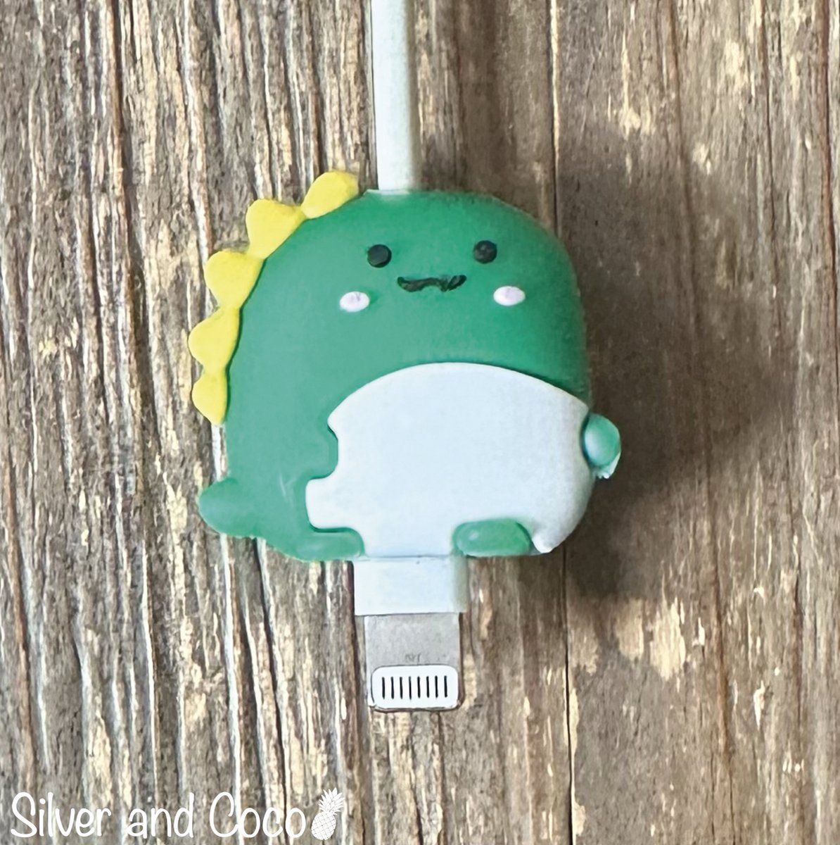 SilverAndCoco® - Kabeldiertjes / Kabelprotector / Kabelbeschermer Mobiele Telefoon Kabel Lader beschermer / Kabelbijter iPhone iPad Android oplader - Dino / Dinosaurus