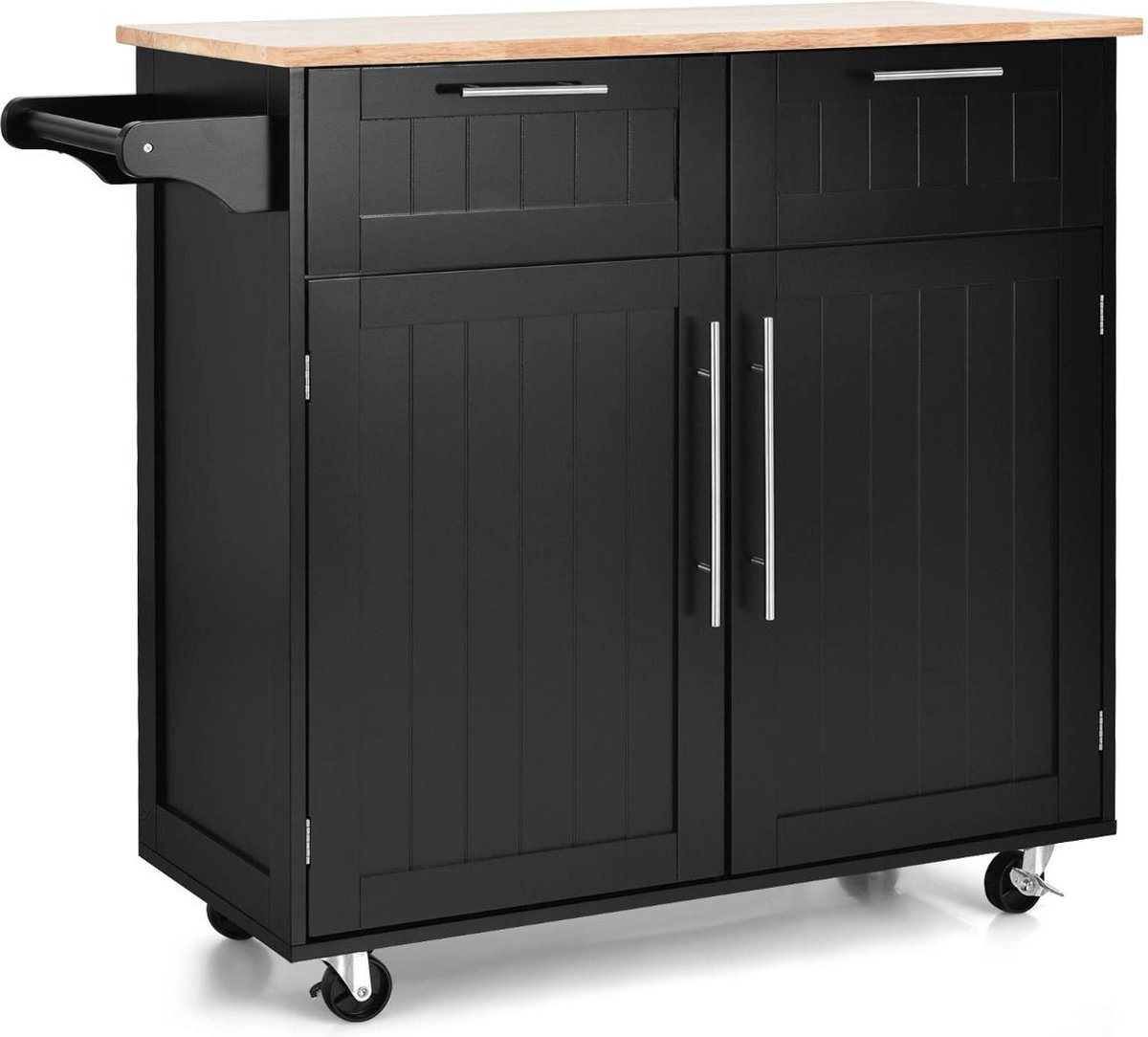 Bol.com Keukeneiland - Verplaatsbaar - Keukenkast - Dressoir - Organizer - Kasten - Houten Werkblad - Lade - Zwart aanbieding
