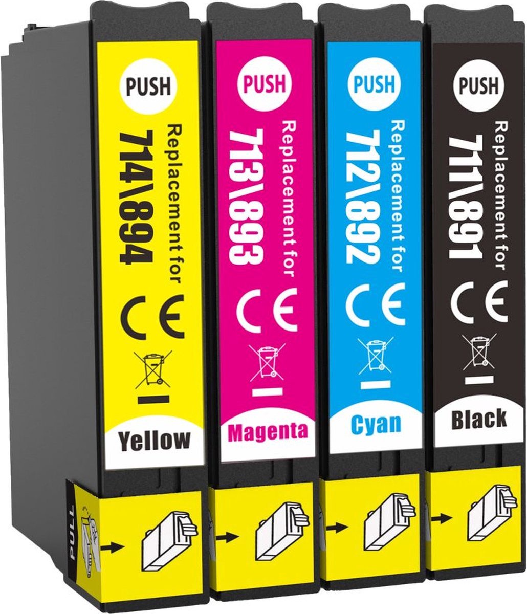 Inktcartridges Geschikt voor Epson T0715 | Multipack van 4 stuks Geschikt voor Epson Stylus D120 D78 D92 DX4000 DX4050 DX4400 DX4450 DX5000 DX5050