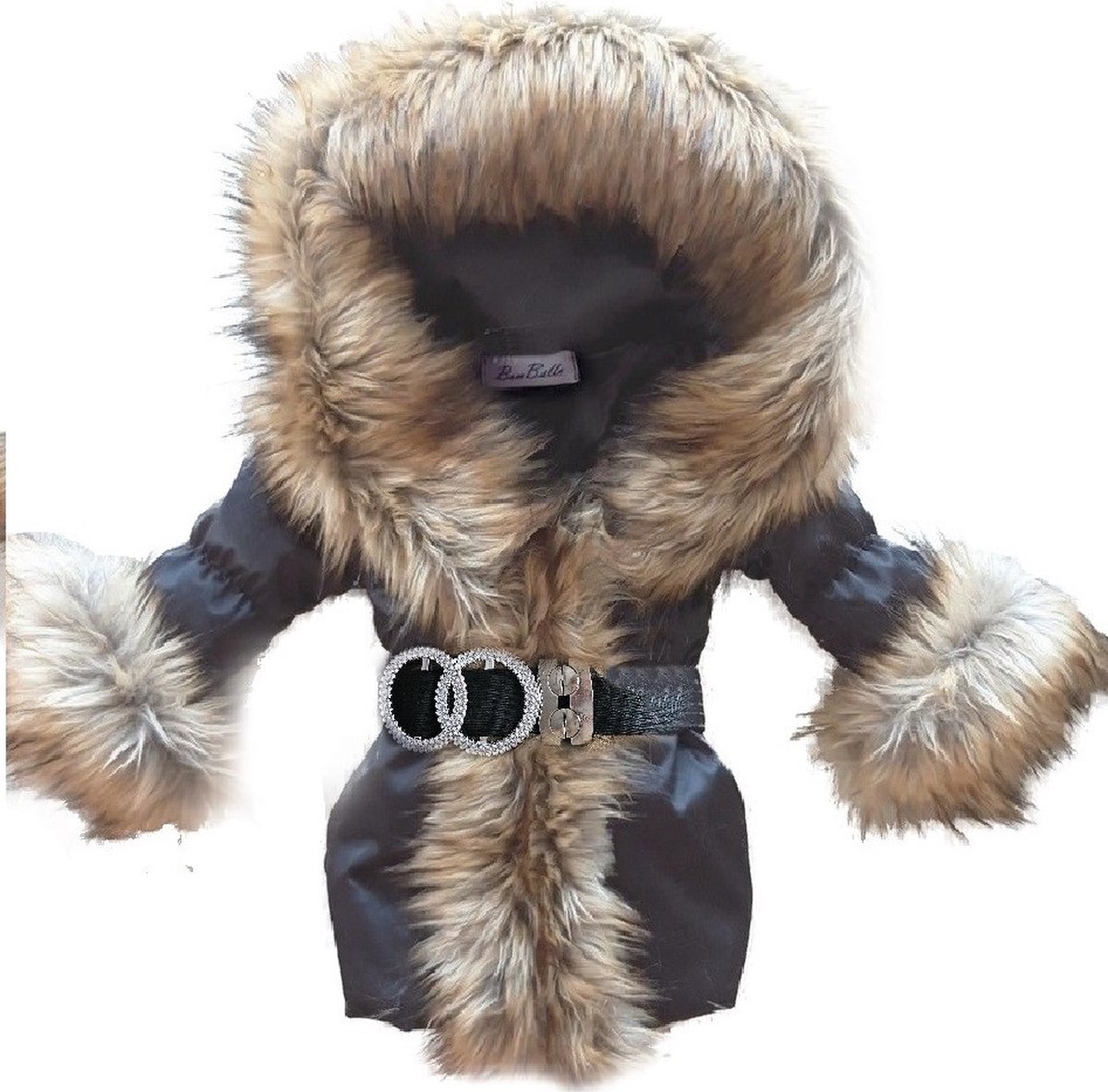 BamBella® Winterjas zwart - Maat 98- Luxe Bontkraag jas Imitatiebont jas kind zwart kinderjas jasje met grote bontkraag