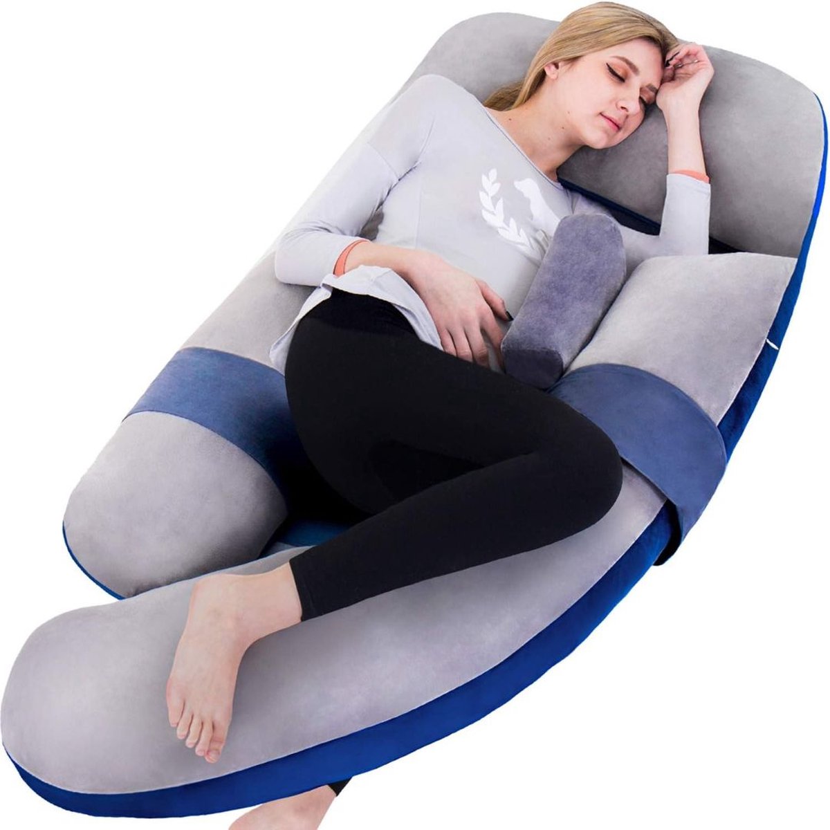 Zwangerschapskussen - Zijslaapkussen Volwassenen - Lichaamskussen - Body Pillow - Grijs met Blauw