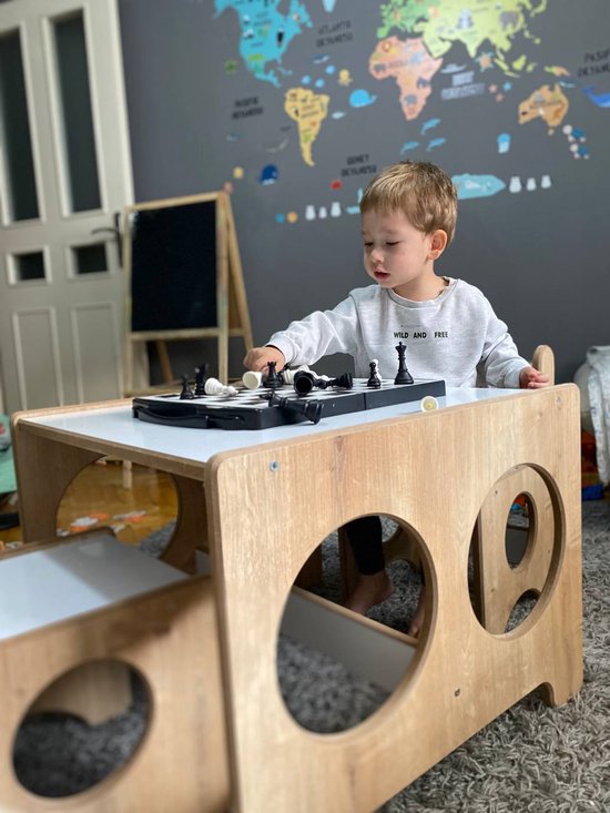 Zeo Wood - Table enfant et 2 Sièges - Table de jeu - Bureau enfant - Table enfant avec 2 Sièges - Table enfant Montessori - Table enfant et 2 Sièges