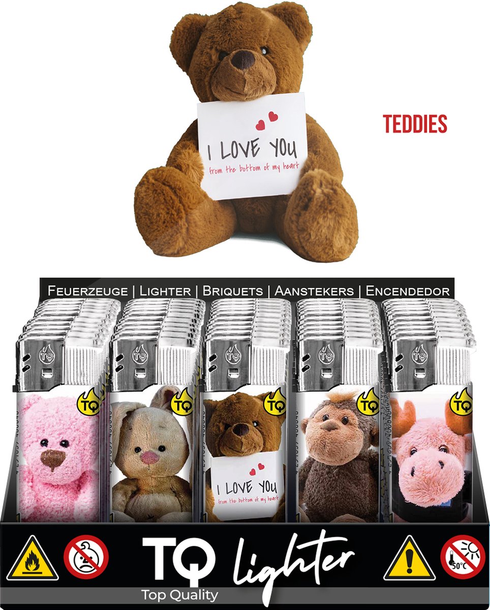 Goedkoopste Elektronische aansteker hervulbaar - Design Teddies - Display 50 stuks - wegwerpaansteker - electronic lighter - klik aanstekers