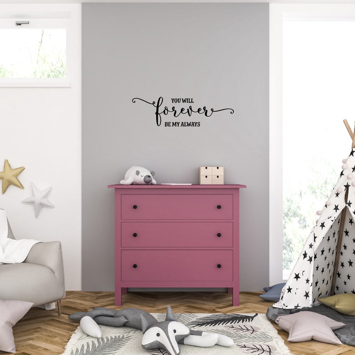 Muursticker - You Will Forever Be My Always - 40,6 x 139,3 - Zwart