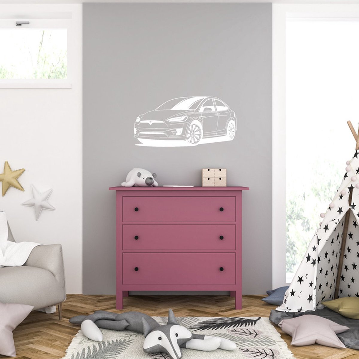 Muursticker - Auto - 46,4 x 94,4 - Wit