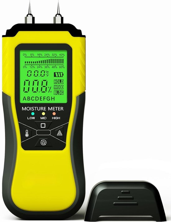 Houten vochtmeter, Pin Type Digitale vochtdetector, GR-883C Handheld vochtsensor met 3 gekleurde indicatoren en achtergrondverlichting LCD-scherm Tester voor hout, geharde materialen, omgevingstemperatuur