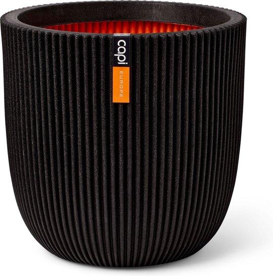 Capi Europe - Bloempot bol Groove NL - 54x52 - Zwart - Opening Ø46 - Bloempot voor binnen en buiten - Levenslang garantie - Breukbestendig - 100% Recyclebaar - CO2 Neutraal geproduceerd - KGVBL935