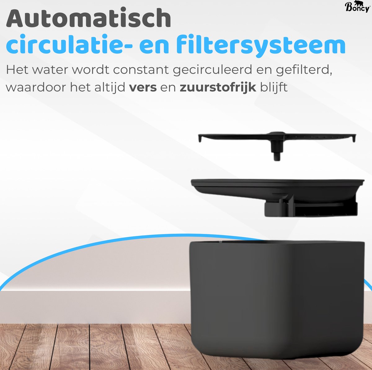 Boncy® Luxe Drinkfontein Kat & Hond - Waterfontein met Stille Pomp - XL Reservoir 3,0L - Automatisch Circulatie Filter - Kattenfontein Zwart - drinkfonteinen - Katten fontein drinkbak - waterdispenser thumbnail 3