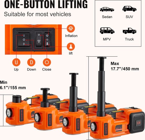 VEVOR Elektrische schaarkrik 3t, 12V autokrik met 3,5m stroomkabel VEVOR Elektrische schaarkrik 3t, 12V autokrik met 3,5m stroomkabel