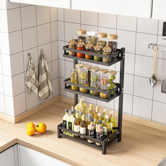 Set hangende fruitmanden – opslag op 3 niveaus van zwart metaal voor meer ruimte op je Set hangende fruitmanden – opslag op 3 niveaus van zwart metaal voor meer ruimte op je