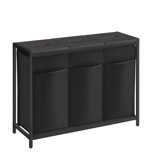 Panier à linge 3 compartiments - Trieur de linge avec couvercle - Zwart