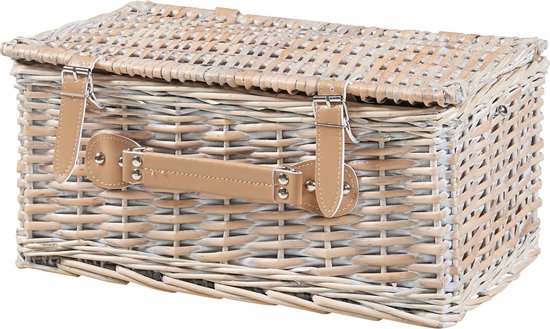 Panier pique-nique Lumparland avec contenu pour 4 personnes 42x28x20 cm blanc naturel et bleu casa.pro