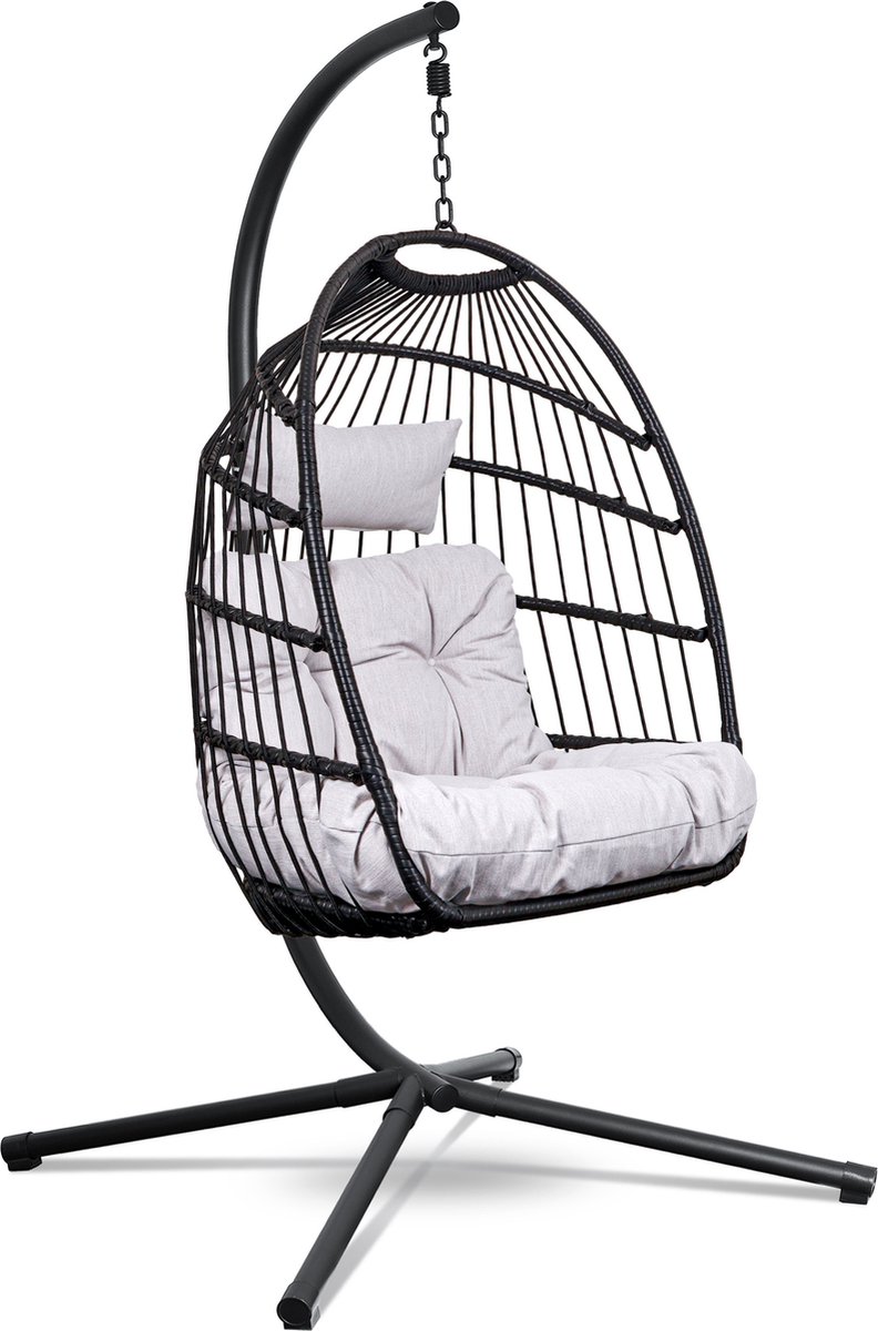 Bol.com Swoods Egg Hangstoel – Hangstoel met standaard – Egg Chair – tot 150kg – Zwart/Lichtgrijs aanbieding