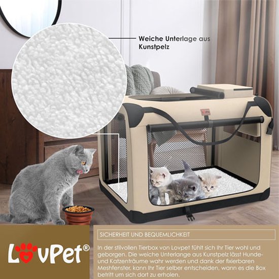 Rotho MyPet Toby Faltbare Transportbox Für Katzen, Kleine Hunde Und Kleintiere Beige Weiss