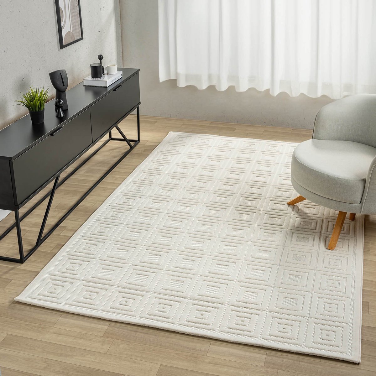 Flycarpets Modern Medea Vloerkleed - Wit - 160x230 cm