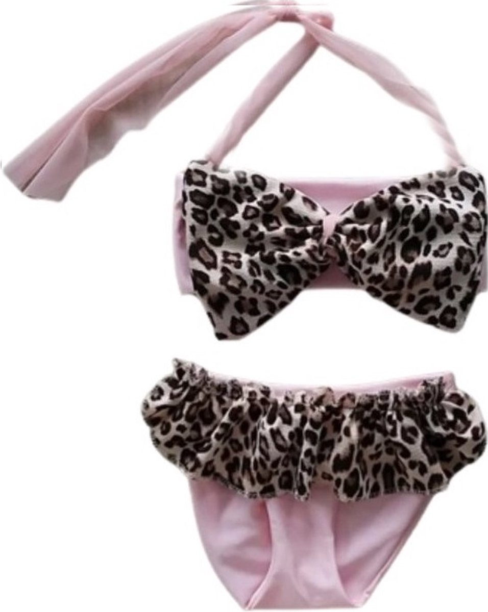 Maat 86 Bikini roze panter strik dierenprint Baby en kind zwemkleding roze
