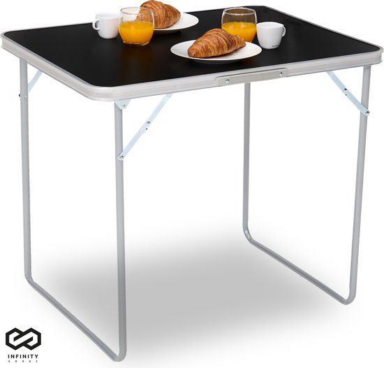 Foto: Infinity goods campingtafel inklapbaar tuintafel 80x60x70 cm buiten binnen draaghandvat compact aluminium zwart