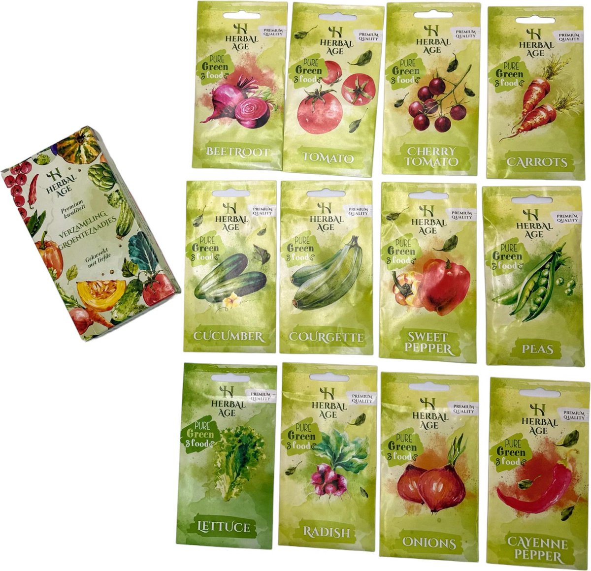 MGM Trading 12 Groentezaadjesmix - 5100 Zaadjes - Tomaat, Paprika, Ui, Sla, Courgette, Komkommer, Cherrytomaat, Wortelen, Erwten, Rode Biet, Cayennepeper Klaar Om Buiten Geplant Te Worden, Kweek Uw Eigen Tuin