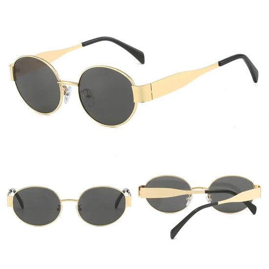Zonnebril Dames goud - serie 2024 - Festival - Trendy- Triomphe | Gouden Ovale Zonnebril Dames – Zwarte Lenzen – UV400 – Trendy Festival & Vakantiebril — afbeelding 2