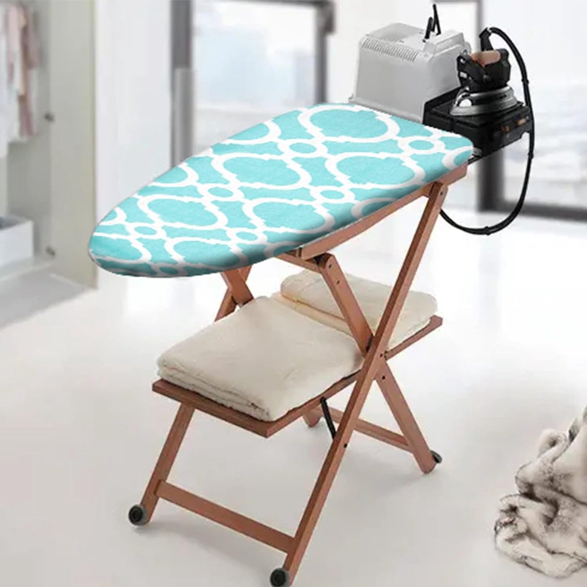 Goedkoopste Strijkplankhoes voor stoomstrijkstation strijkplanken 125x45cm van katoen voor stoomstrijkijzers voor snel en eenvoudig strijken inclusief spanner, strijkbeschermingsdoek