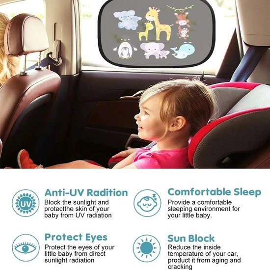 Universele Auto Zonnescherm + Opbergzakje - Set Van 2 - UV Protectie - Zonnescherm Auto Kind van SmartTek — afbeelding 4