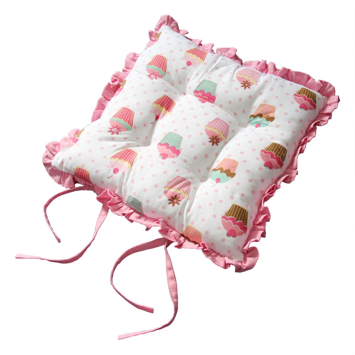 Homescapes Ruffelkussen Omkeerbaar stoelkussen met strikjes Cupcakes Roze