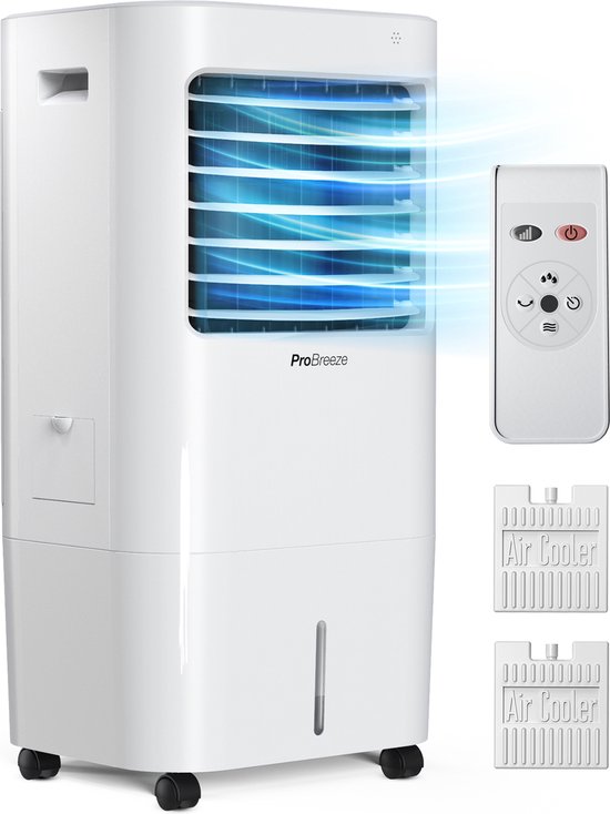 Foto: Pro breeze 5l mobiele luchtkoeler air cooler 4 standen en 3 snelheden 10l waterreservoir krachtige verdampingsluchtkoeler ventilator met timer automatische oscillatie waterdamp luchtkoeling voor slaapkamer woonkamer kantoor of gym wit