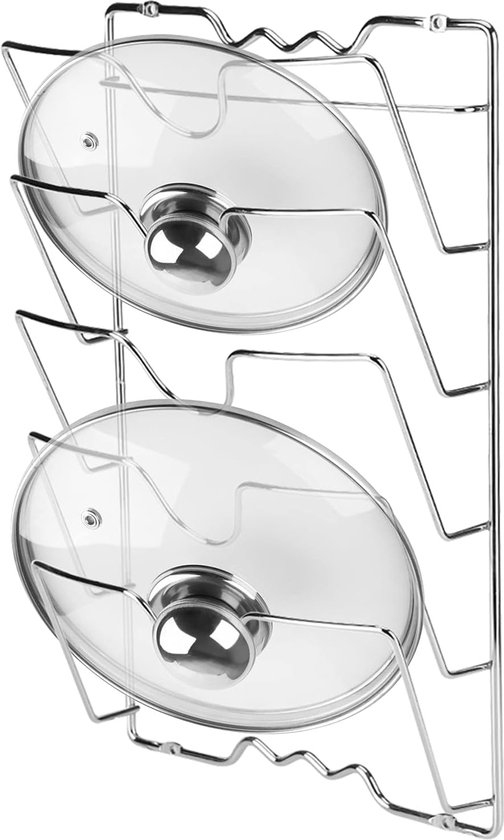 thumbnail: Greensen Pannendekselhouder Aan De Muur - Met 5 Vakken, Metaal, Zilver, Voor Keukenkast Of Muur, 43.4x27.8x9.7 Cm