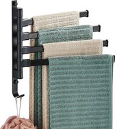 TOJ Porte-serviettes pour la salle de bain - Porte-serviettes - Barre à serviettes - Espace pour 4 serviettes - Rotatif - 36CM - Zwart