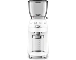 SMEG CGF11WHEU Elektrische Koffiemolen - Koffiebonenmaler - 30 Maalstanden - RVS Kegelmaalwerk - 350g Bonenreservoir - Voor Espresso, Filterkoffie & French Press - '50s Style - Wit