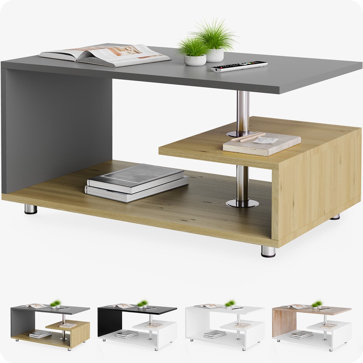 CASARIA® Salontafel Wit Modern Opbergvak Hoogteverstelbaar Krasbestendig Bijzettafel