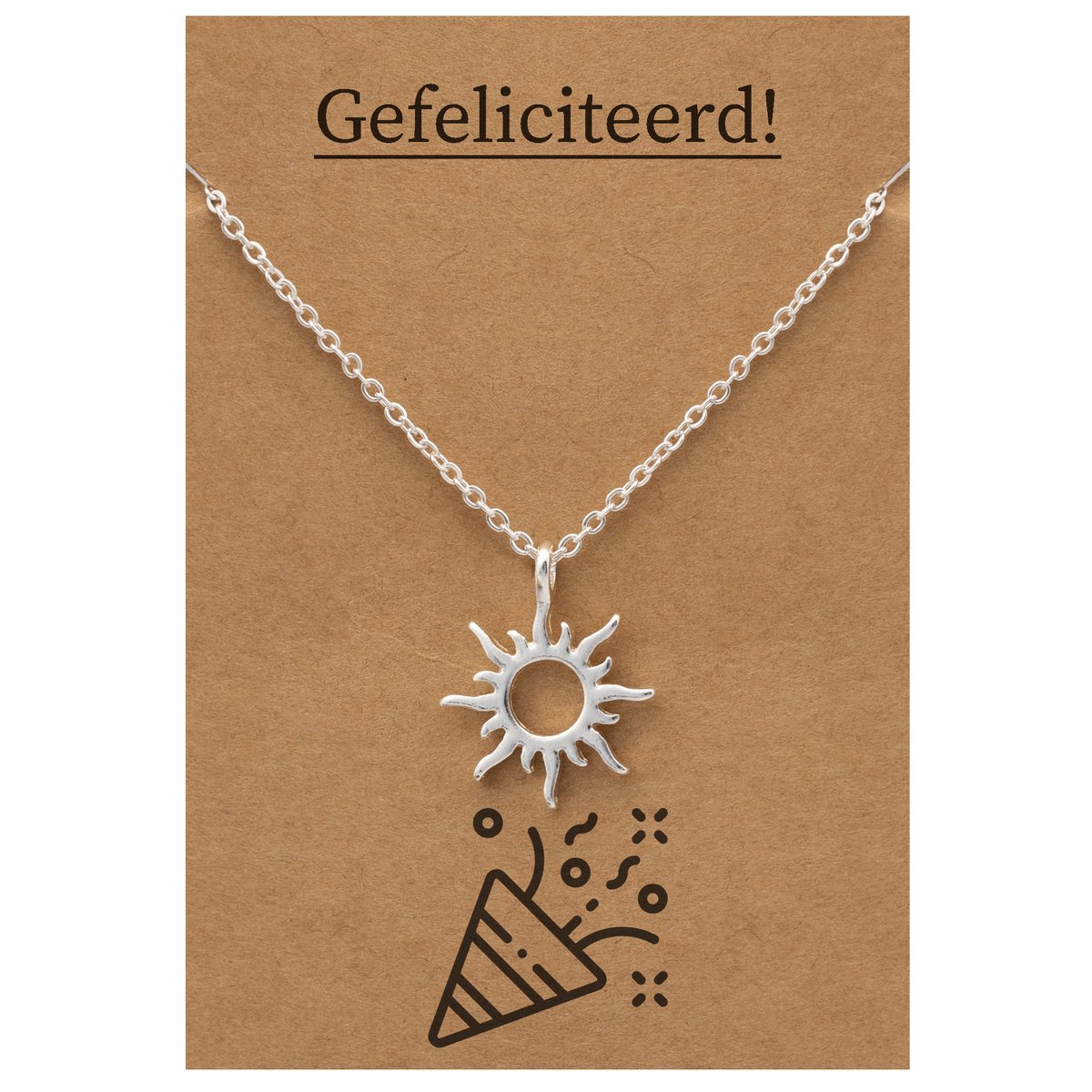 Cadeau Ketting: Gefeliciteerd! - Zonnetje voor Geluk Sieraad - Zilverkleurig - Gefeliciteerd - Pax Amare