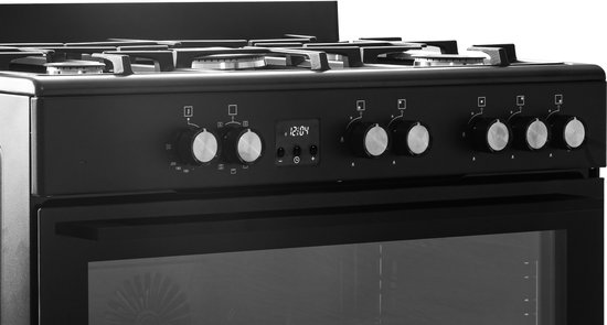 Everglades EVCK9020 - Gasfornuis - Mat Zwart - 90CM - 9 Ovenstanden - Gietijzeren Pannendragers - Wokbrander - Digitale Timer - 5 Jaar Garantie