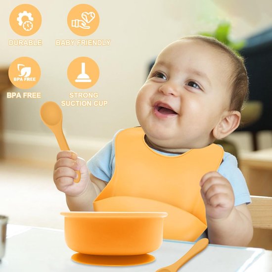 HappyDoo Babyserviesset, babybordenset, babyserviesset met zuignap, babyservies, BPA-vrij, fruitzuiger babycadeau, babyserviesset, in geschenkdoos, bord baby met zuignap