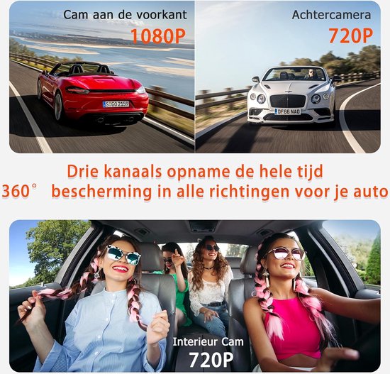 VANTRUE N4S Triple Dashcam auto 2,7 K 2,5 K 2,5 K voor en achter, 5 GHz WiFi GPS camera infrarood, 3 Canuax HDR 360 graden, Franse spraakbediening, 10 s pre-opname, max. 1 TB