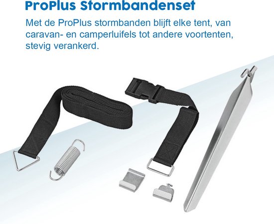 ProPlus Stormbandenset - 3 M - Met snelsluiting 50 cm- Stormlijnset - Tent Stormkit - Caravan- en camperluifels - Voortenten - Compleet pakket - Incl. stormharingen & veer van ProPlus — afbeelding 5