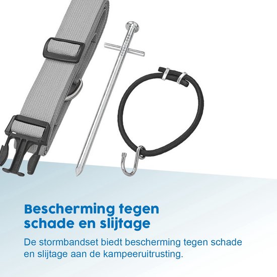 ProPlus Stormbandset - 2 x 2.90 m - Spanelastiek - Universeel - Stormlijnset - Extra Stevigheid - Stormkit - Inclusief Tentharingen, Spanbanden en Koorden - Geschikt voor Caravan- en Camperluifels - Grijs van ProPlus — afbeelding 2