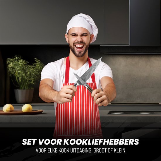 Master Knives Koksmes 20 cm + Groentemes – Met Slijper en Vingerbeschermer – Vlijmscherp Messenset - Keukenmessen