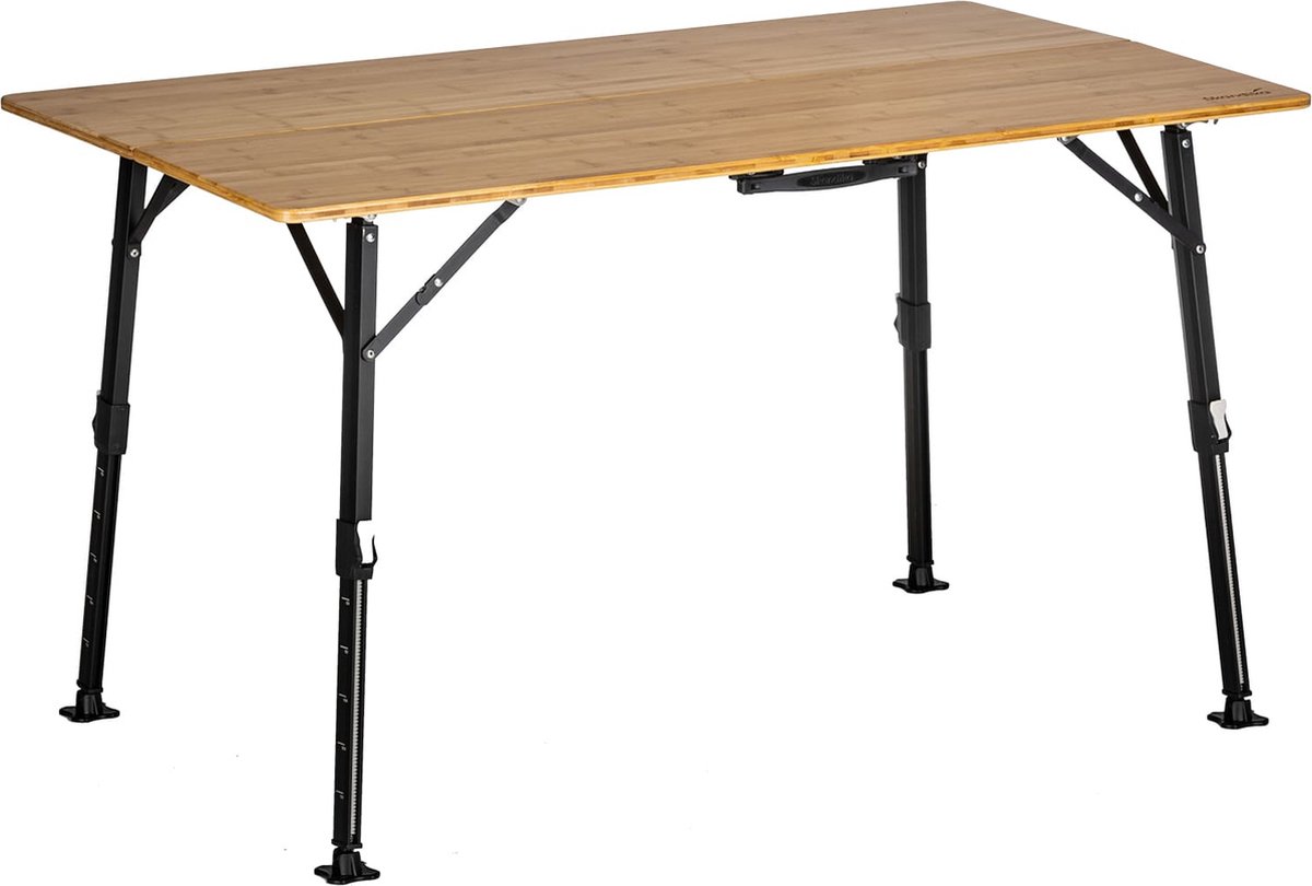 Skandika campingtafel Tobro - Klaptafel met bamboe tafelblad, inklapbaar, traploos in hoogte verstelbaar, belastbaar tot 100 kg, weerbestendig, draagtas | buitentafel, camping, balkon