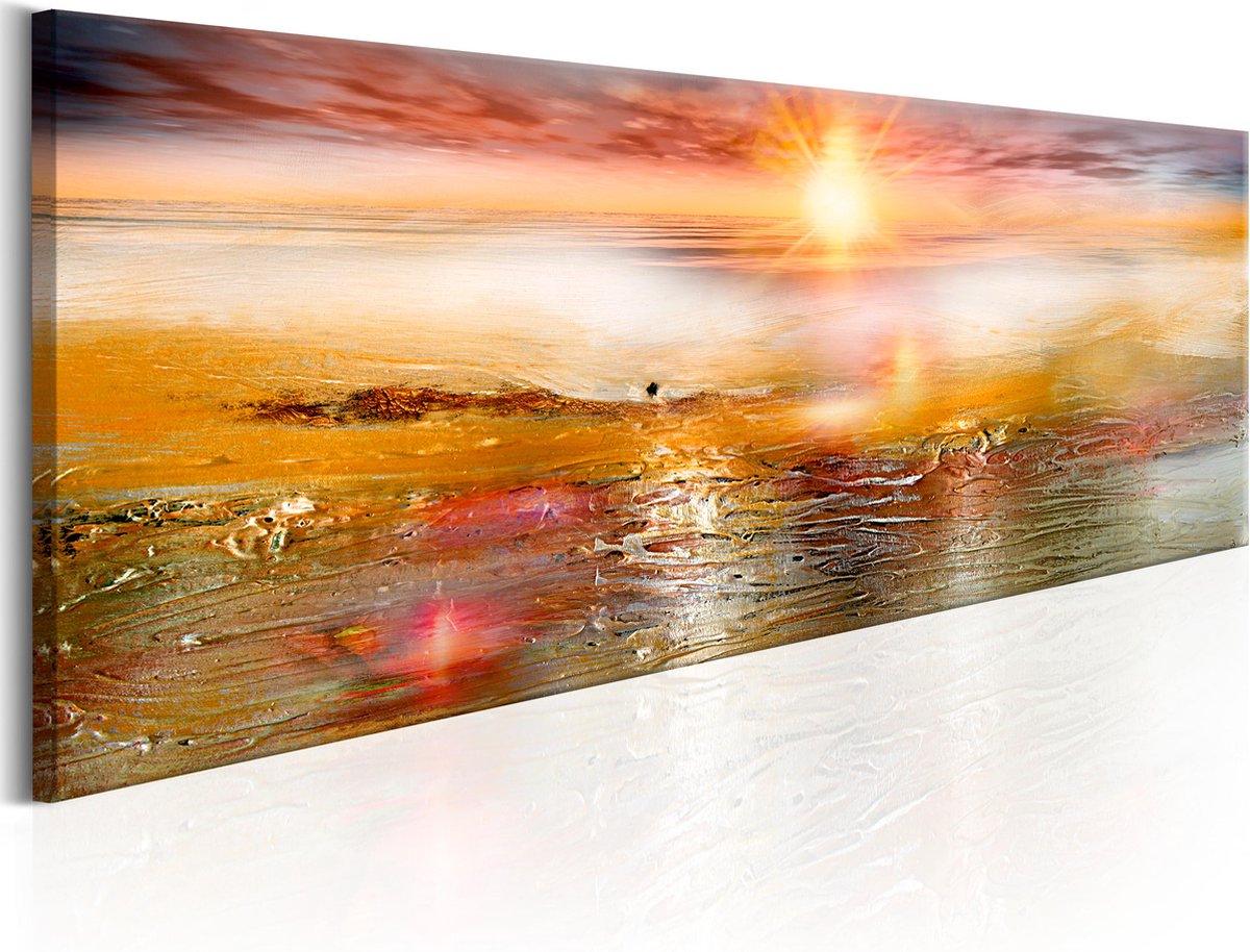 karo-art Schilderij - Oranje zee, print op echt Italiaans canvas, prachtige oranje gloed, in 3 maten, abstract schilderij, eyecatcher Multikleur